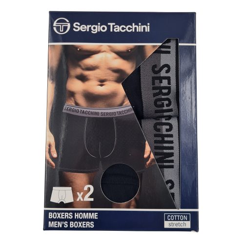 Boxer in cotone da uomo Sergio Tacchini - 2 pezzi/pacco - nero con scritta nera - XL