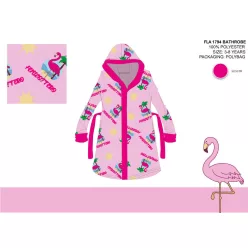   Accappatoio in microfibra con cappuccio per bambini fenicotteri - rosa chiaro - 110-116